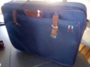 Eleganter blauer Koffer Reisekoffer von Samsonite Nylon mit Lederriemen Bild 3