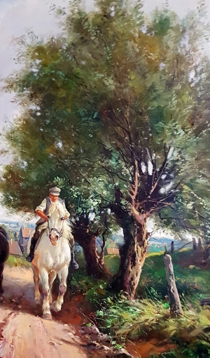 Ölgemälde Pferde Hof Reiten Deutschland Reitschule Gutshof Natur signiert Fohlen Bild 7