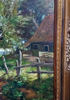 Ölgemälde Pferde Hof Reiten Deutschland Reitschule Gutshof Natur signiert Fohlen Bild 6