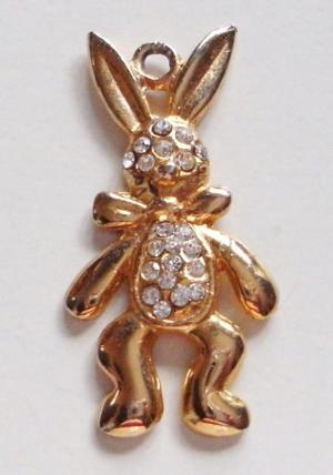 Anhänger - Hase mit Strass-Steinchen goldfarben ca. 33 x 15 mm (Ostergeschenk)
