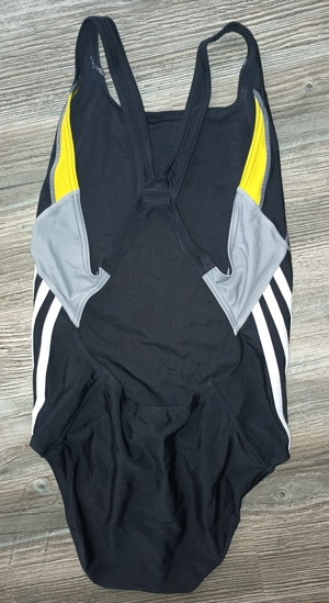 NEU! ADIDAS Sport Athlethic Badeanzug Gr. 38 176 S M Damen schwarz neongelb grau weiße Streifen  Bild 2