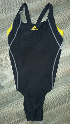 NEU! ADIDAS Sport Athlethic Badeanzug Gr. 38 176 S M Damen schwarz neongelb grau weiße Streifen  Bild 1