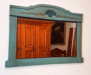 Antiker Spiegel aus Bayern Bauernhaus Alpen Tirol Alm Hütte Blau wie Voglauer Bild 2