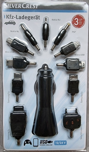 SilverCrest Kfz-Ladegerät 11teilig, 12/24 V, USB, f. Handys, etc. Bild 1