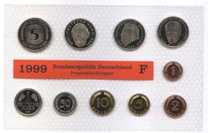 DM Kursmünzensatz von 1999, Münzstätte : alle Münzen von Stuttgart (F) Bild 1