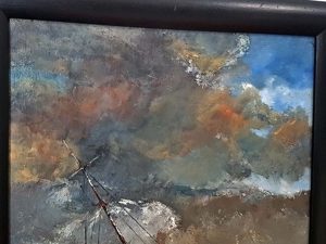 Ölgemälde Schiff SOS Seenot Nordsee Sylt Kutter Boot Segel Ex Voto Meer signiert Bild 7