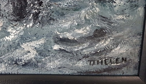 Ölgemälde Schiff SOS Seenot Nordsee Sylt Kutter Boot Segel Ex Voto Meer signiert Bild 4