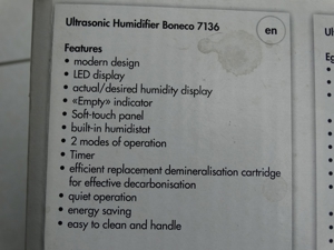 Luftbefeuchtung Luftbefeuchter Boneco 7136 Ultrasonic Humidifier Ultraschall Vernebler Bild 2