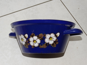 Emaille Topf Blau als Deko , Blumentopf , Blumen motiv , 22cm Bild 4