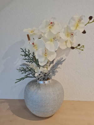 QVC Künstliche Orchidee Keramiktopf silber