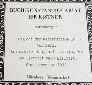 Lithografie Billmark Jacottet 1835 Kaiserstraße Nürnberg Altstadt Grafik Nuremberg Bild 3