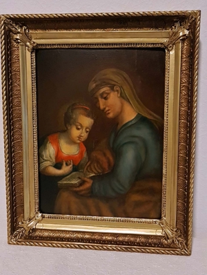 Ölgemälde Antik Heilige Anna Jungfrau Maria Mutter Gottes Ikone Madonna Bild 1
