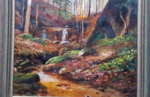 Ölgemälde Borges J nach Eduard Zetsche Mädchen im Wald Natur Forst Bild 4