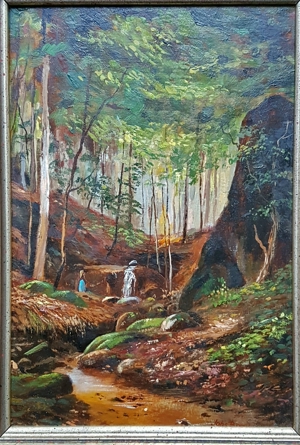 Ölgemälde Borges J nach Eduard Zetsche Mädchen im Wald Natur Forst Bild 2