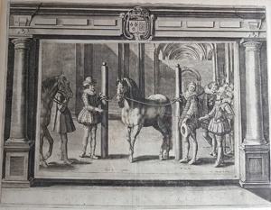 1624 Altmeister Kupferstich Crispin de Passe Reitschule Reiten Pferd Soldat König Paris Bild 2