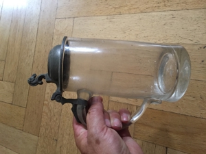 Rarität! Alter Zinndeckel Glaskrug mit Abriss 1 Liter Masskrug Bierkrug Bierglas Pferd Zinn Bild 4