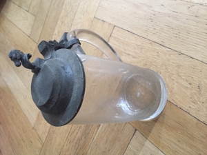 Rarität! Alter Zinndeckel Glaskrug mit Abriss 1 Liter Masskrug Bierkrug Bierglas Pferd Zinn Bild 2