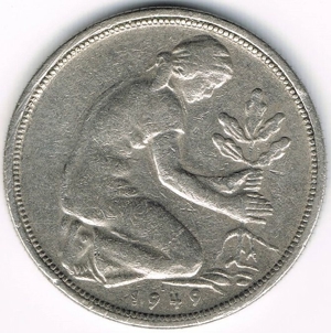 50 Pfennig Münze - Bank Deutscher Länder - 1949 - Prägung F - Stuttgart Bild 1