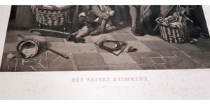 Grafik Galvanographie 1860 Vater Familie Kinder Mutter Baby Wiege v. Gemälde " Des Vaters Heimkehr " Bild 5