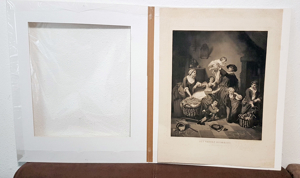 Grafik Galvanographie 1860 Vater Familie Kinder Mutter Baby Wiege v. Gemälde " Des Vaters Heimkehr " Bild 4