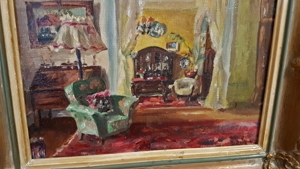 Interieur Bodson George 1901 antik Ölgemälde Möbel Teppich Bild 6