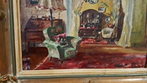 Interieur Bodson George 1901 antik Ölgemälde Möbel Teppich Bild 4
