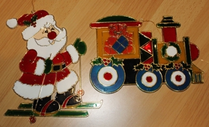 Weihnachts - Fenster/Türdekoration Weihnachtsmann und Lokomotive