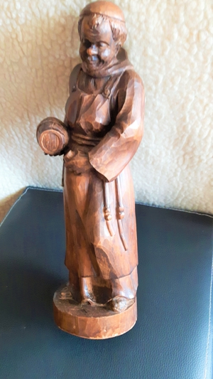 Figur Deko Holzfigur Mönch mit Weinfass und Trinkbecher aus Südtirol Grödnertal Bild 11