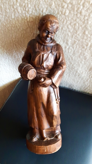 Figur Deko Holzfigur Mönch mit Weinfass und Trinkbecher aus Südtirol Grödnertal Bild 8