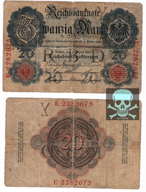Zwanzig Mark, Reichsbanknote, 1910, E-Serie, no PayPal Bild 2