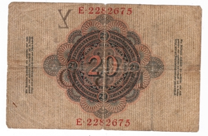 Zwanzig Mark, Reichsbanknote, 1910, E-Serie, no PayPal Bild 3