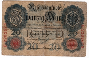 Zwanzig Mark, Reichsbanknote, 1910, E-Serie, no PayPal Bild 1