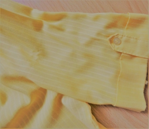 Bluse - Gr. 40 gelb Kurzarm mit Umschlag - transparente Streifen Bild 2