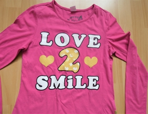 Langarm-Longshirt Gr. 152/158 pink "LOVE SMILE" Bild 2