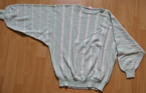 Pullover Gr. 40-42 mintgrün mit weißen Streifen / weite Ärmel Bild 2