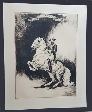 Levade Hofreitschule Wien Lipizzaner Pferd Radierung signiert antik Kostüm Reiter