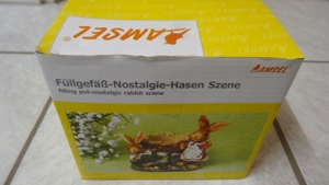Neue Deko Porzelan Hasen, Kücken in Körbchen, Henne in Holzkiste Bild 15