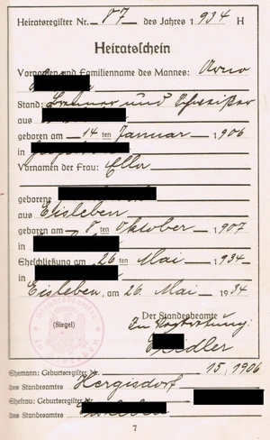 Familienstammbuch, Fam. Schulze, anno 1930, Genealogie Bild 2
