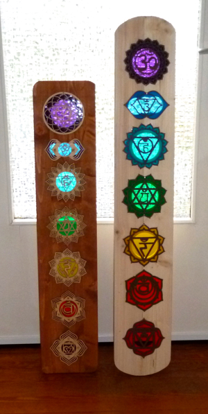 Chakra Wandkunst Holz Dekoration LED Beleuchtung Unikat