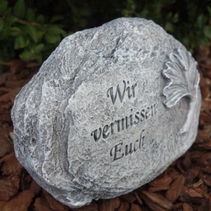 Dekoration Wir vermissen Euch Stein mit Ginkgo Blatt, Trauerstein mit Gravur Inschrift für das Grab Bild 3