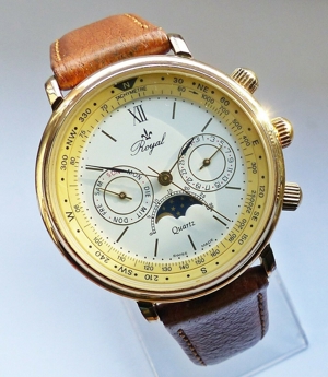 Schöner RoYal Swiss Tachymetre Chronograph mit Mondphase Herren Armbanduhr