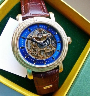 Portas - Werdau Gold-Blau Skeleton Automatic Herren Armbanduhr Bild 5