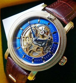 Portas - Werdau Gold-Blau Skeleton Automatic Herren Armbanduhr Bild 4
