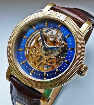 Portas - Werdau Gold-Blau Skeleton Automatic Herren Armbanduhr Bild 3