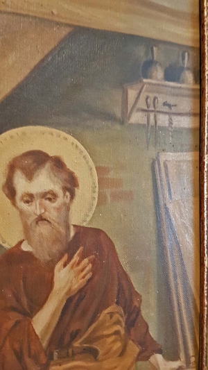 Heilige Familie Ölgemälde antik Maria Josef Jesus Kind Engel Mutter Gottes Bild 8