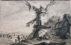 Kupferstich Merian Matthäus 1630 Sägemühle Windmühle Rahmen Altmeisterdruck