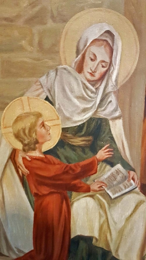 Heilige Familie Ölgemälde antik Maria Josef Jesus Kind Engel Mutter Gottes Bild 4