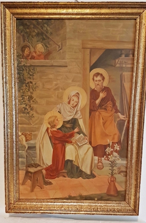 Heilige Familie Ölgemälde antik Maria Josef Jesus Kind Engel Mutter Gottes