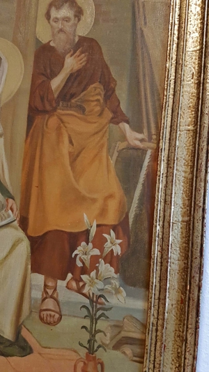 Heilige Familie Ölgemälde antik Maria Josef Jesus Kind Engel Mutter Gottes Bild 5