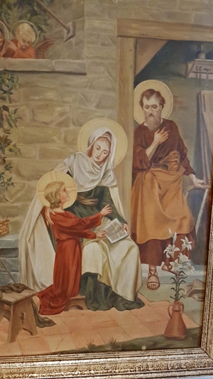 Heilige Familie Ölgemälde antik Maria Josef Jesus Kind Engel Mutter Gottes Bild 2